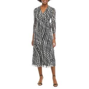 ANNE KLEIN | Womens Abstract Leopard Print Midi Dress $139 NEW Small Black White